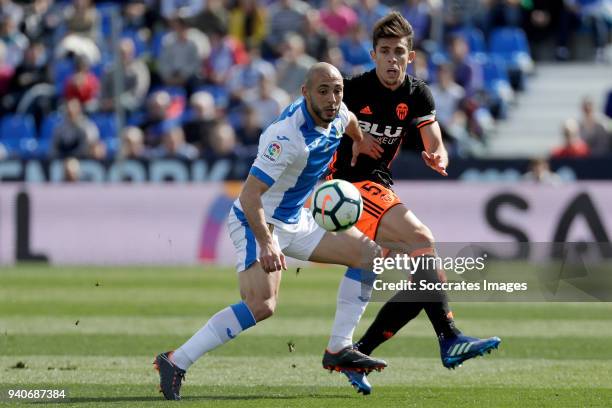 Nordin Amrabat of Leganes, Gabriel Paulista of Valencia CF during the La Liga Santander match between Leganes v Valencia at the Estadio Municipal de...