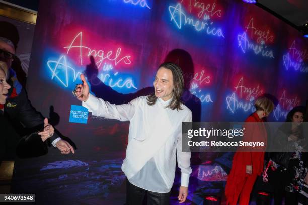 Jordan Roth arrives on the red carpet before Act II at the premiere of the revival of Angels in America at Neil Simon Theater on March 25, 2018 in...