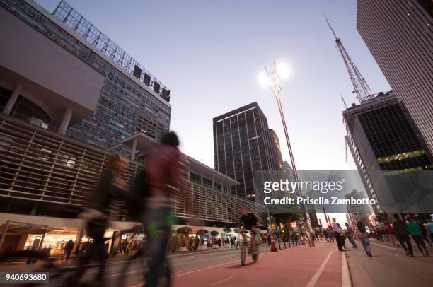 bike path on paulista avenue, são paulo - avenue stock pictures, royalty-free photos & images