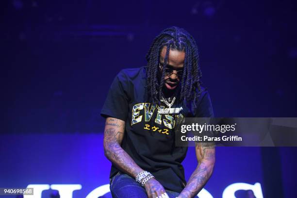 Rapper Quavo of the Migos performs onstage in concert during V-103 Live Pop Up Concert at Philips Arena on March 31, 2018 in Atlanta, Georgia.