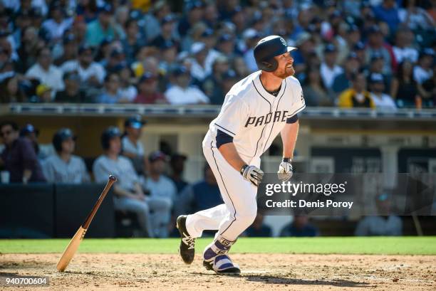 Chase Headley of the San Diego Padres plays on Opening Day against the Milwaukee Brewers at PETCO Park on March 29, 2018 in San Diego, California.