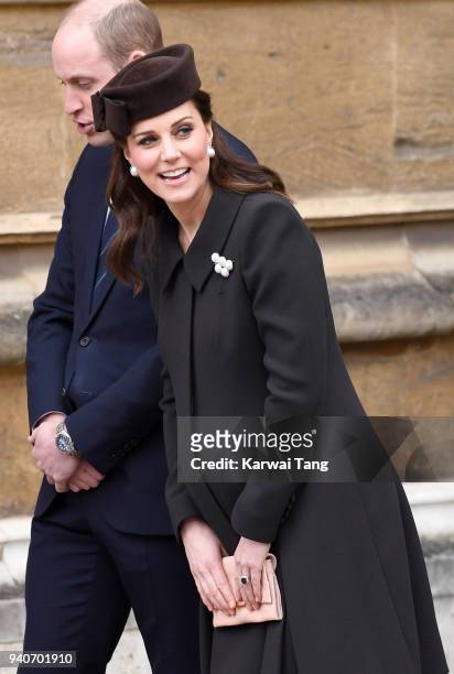 Prince William, Duke of Cambridge and Catherine, Duchess of Cambridge depart after attending an Easter Service at St George's Chapel on April 1, 2018...