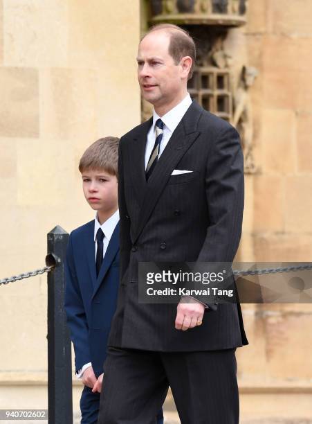 Prince Edward and James, Viscount Severn attend an Easter Service at St George's Chapel on April 1, 2018 in Windsor, England.