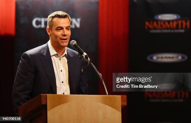 Werner Ladder Naismith Men's College Coach of the Year Tony Bennett of the Virginia Cavaliers speaks during the 2018 Naismith Awards Brunch at the...