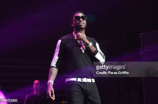 Rapper Gucci Mane performs onstage in concert during V-103 Live Pop Up Concert at Philips Arena on March 31, 2018 in Atlanta, Georgia.