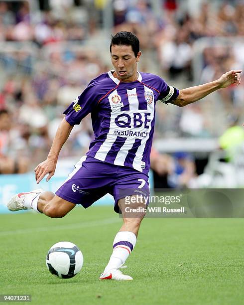 Jacob Burns of the Glory during the round 17 A-League match between Perth Glory and Brisbane Roar at Members Equity Stadium on December 6, 2009 in...
