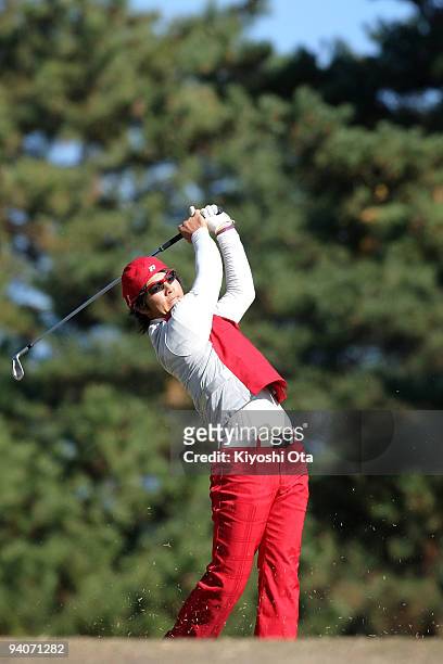 Ryo Ishikawa of Japan plays an approach shot on the 17th hole during the final round of the Nippon Series JT Cup at Tokyo Yomiuri Country Club on...