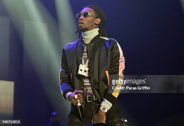 Rapper Offset of the Migos performs onstage in concert during V-103 Live Pop Up Concert at Philips Arena on March 31, 2018 in Atlanta, Georgia.
