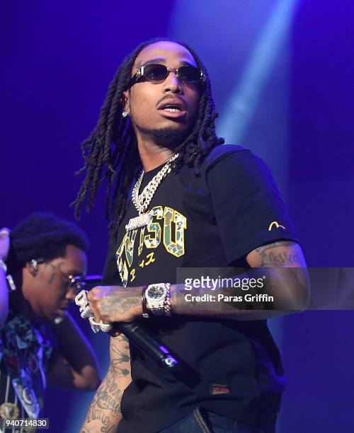 Rapper Quavo of the Migos performs onstage in concert during V-103 Live Pop Up Concert at Philips Arena on March 31, 2018 in Atlanta, Georgia.