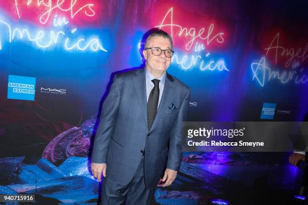 Nathan Lane poses on the red carpet at the afterparty for the premiere of the revival of Angels in America at Espace on March 25, 2018 in New York,...