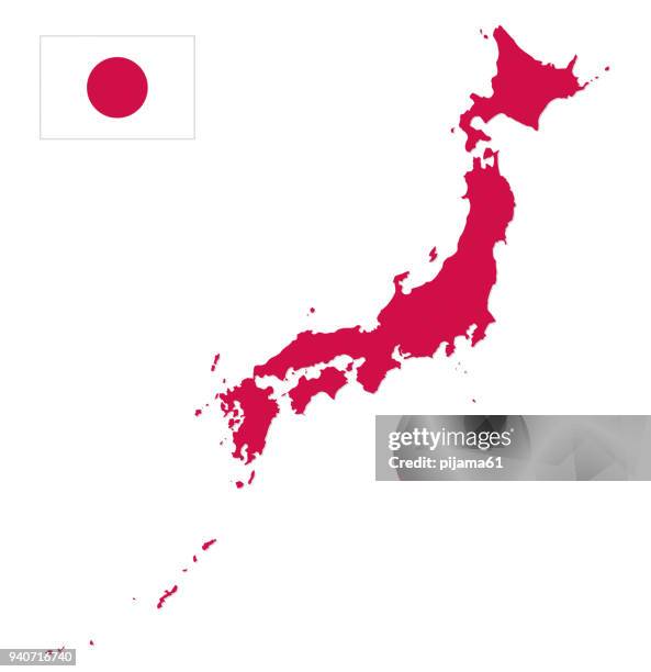 japan-karte mit flagge - honshu stock-grafiken, -clipart, -cartoons und -symbole