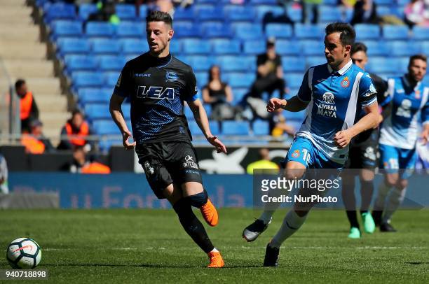 Jose Manuel Jurado and Burgui during the match between RCD Espanyol and Depoortivo Alaves, for the round 30 of the Liga Santander, played at the RCD...