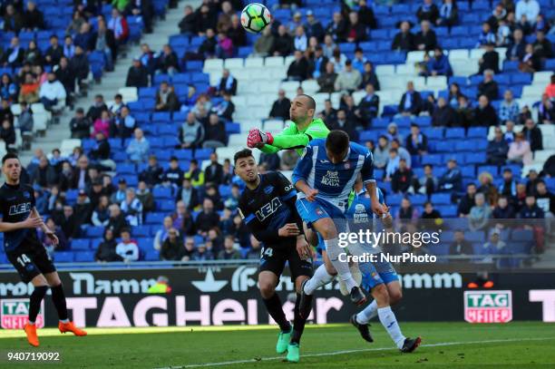 Pau Lopez and Munir during the match between RCD Espanyol and Depoortivo Alaves, for the round 30 of the Liga Santander, played at the RCD Espanyol...