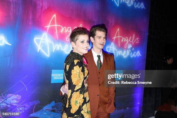 Denise Gough and Andrew Garfield at the afterparty for the premiere of the revival of Angels in America at Espace on March 25, 2018 in New York, New...