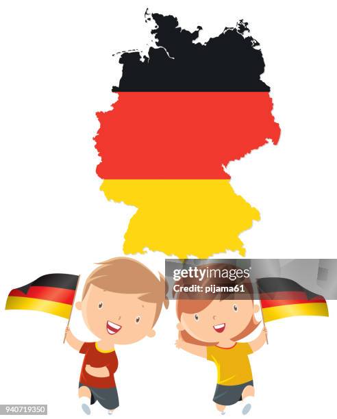 children with germany flags - festive border stock illustrations