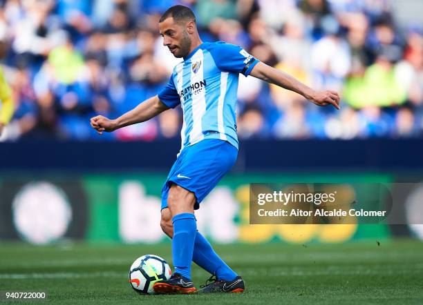 Medhi Lacen of Malaga CF in action during the La Liga match between Malaga and Villarreal at Estadio La Rosaleda on April 1, 2018 in Malaga, Spain.