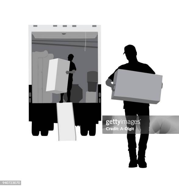 moving men - grey sofa stock illustrations