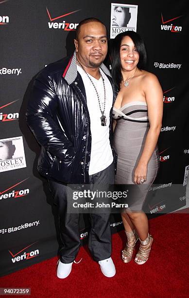 Timbaland and Monique Idlett arrive at show for Timbaland's Release Of Shock Value II at LIV nightclub at Fontainebleau Miami on December 5, 2009 in...