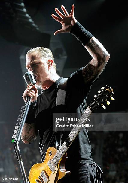 Metallica singer/guitarist James Hetfield performs during a sold-out concert at the Mandalay Bay Events Center December 5, 2009 in Las Vegas, Nevada....