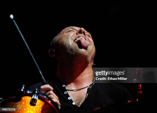 Metallica drummer Lars Ulrich performs during a sold-out concert at the Mandalay Bay Events Center December 5, 2009 in Las Vegas, Nevada. The band is...