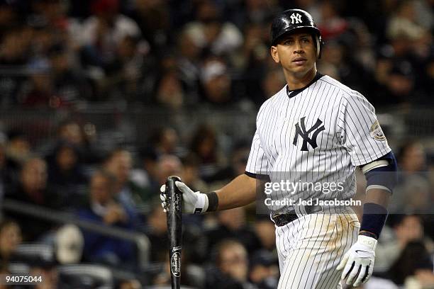 Alex Rodriguez of the New York Yankees walks back to the dugout against the Philadelphia Phillies in Game Two of the 2009 MLB World Series at Yankee...