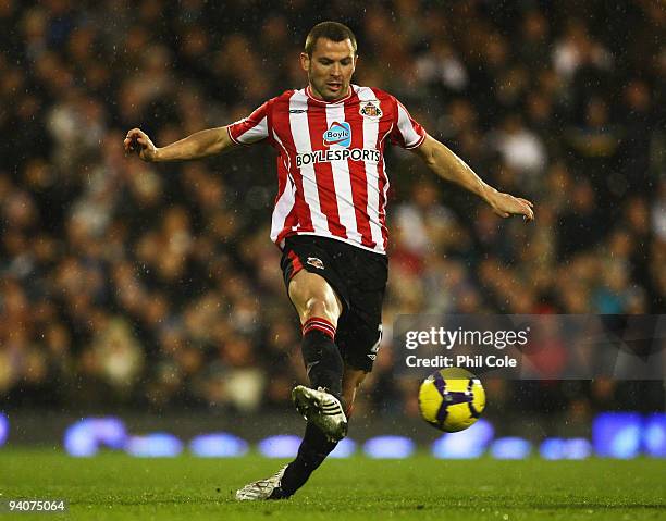 Phil Bardsley of Sunderland in action during the Barclays Premier League match between Fulham and Sunderland at Craven Cottage on December 6, 2009 in...