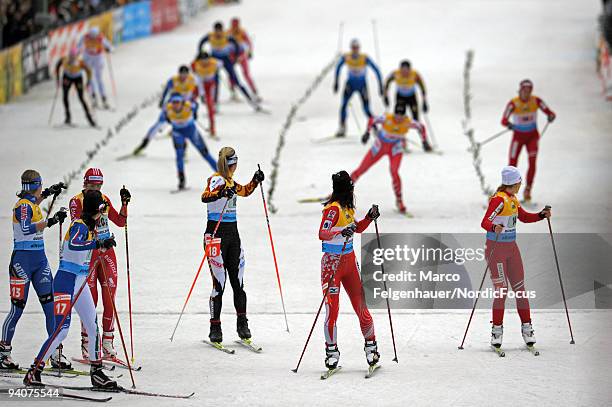 Women waiting for the exchange during the Women's Team Sprint Final in the FIS Cross Country World Cup on December 6, 2009 in Duesseldorf, Germany.