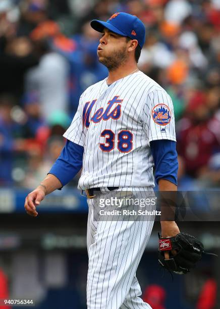 Anthony Swarzak of the New York Mets in action during a game against the St. Louis Cardinals at Citi Field on March 29, 2018 in the Flushing...