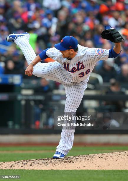 Anthony Swarzak of the New York Mets in action during a game against the St. Louis Cardinals at Citi Field on March 29, 2018 in the Flushing...