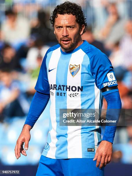 Manuel Rolando Iturra of Malaga CF looks on during the La Liga match between Malaga and Villarreal at Estadio La Rosaleda on April 1, 2018 in Malaga,...