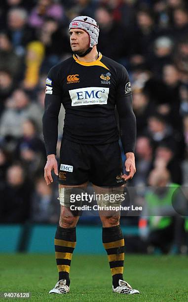 Dan Ward-Smith of Wasps looks on during the Guinness Premiership match between London Wasps and Leicester Tigers at Adams Park on December 6, 2009 in...