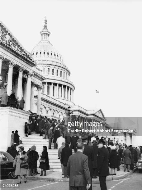 Supporters of US Congressman Adam Clayton Powell, Jr. Rally on the Capitol steps to protest his having been stripped of the chairmanship of the...