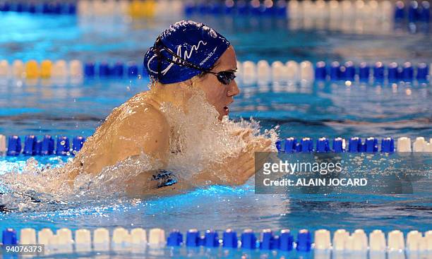 Camille Mufat competes in the women 200 medley during the France small bath swiming national championship on December 6, 2009 in Chartres. AFP...