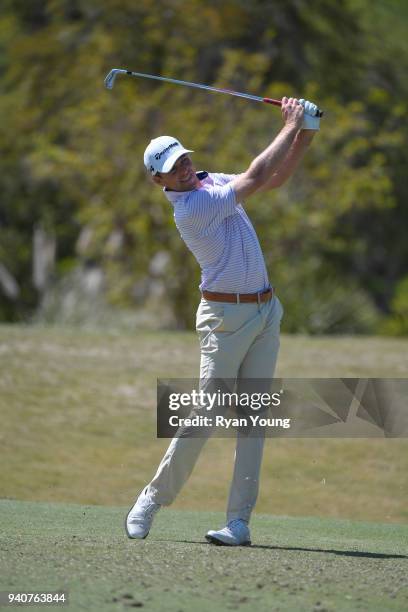 Bo Hoag plays his shot from the eighth tee during the final round of the Web.com Tour's Savannah Golf Championship at the Landings Club Deer Creek...