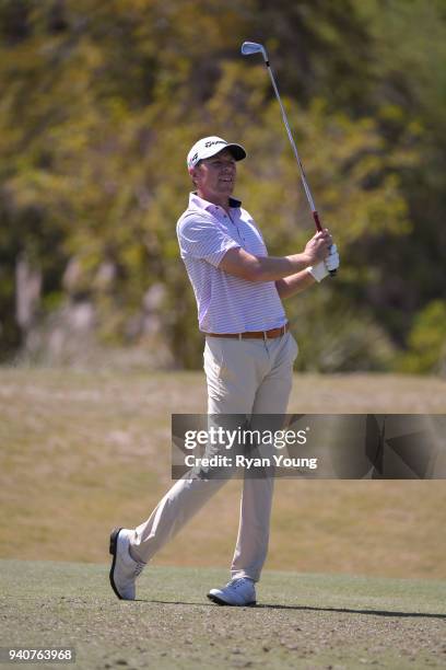 Bo Hoag plays his shot from the eighth tee during the final round of the Web.com Tour's Savannah Golf Championship at the Landings Club Deer Creek...