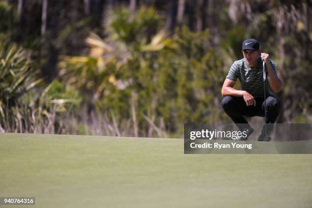 Cameron Champ lines up a putt on the eighth green during the final round of the Web.com Tour's Savannah Golf Championship at the Landings Club Deer...