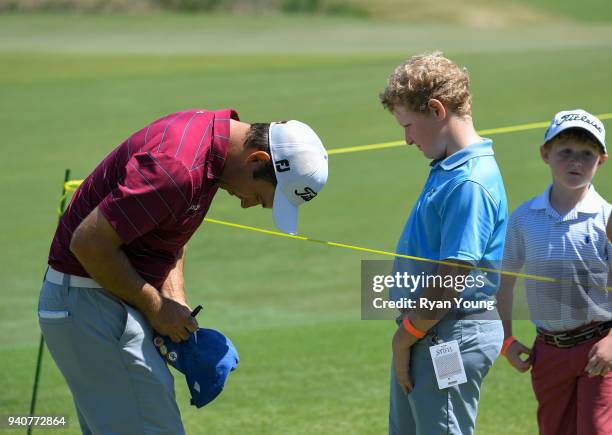 Fernando Mechereffe signs autographs for fans during the final round of the Web.com Tour's Savannah Golf Championship at the Landings Club Deer Creek...