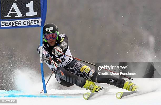 Jake Zamansky of the USA skis his second run enroute a 25th place finish in the Men's FIS Alpine World Cup Giant Slalom on December 6, 2009 in Beaver...