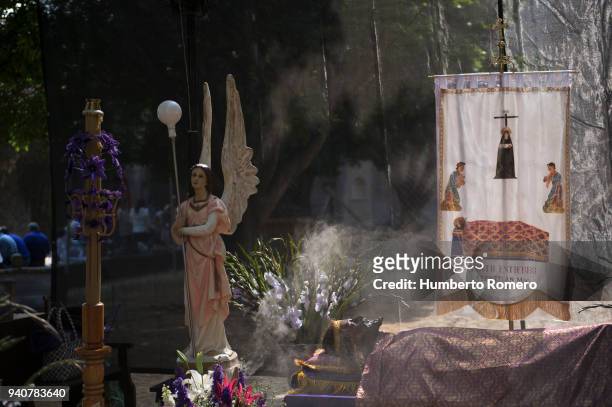 Real life size figure of Jesus Christ among other holy figures are seen as part of the Holy Week Celebration in Mexico on March 30, 2018 in...