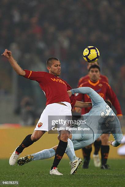 Jeremy Menez of AS Roma and Cristian Brocchi of SS Lazio in action during the Serie A match between Roma and Lazio at Stadio Olimpico on December 6,...