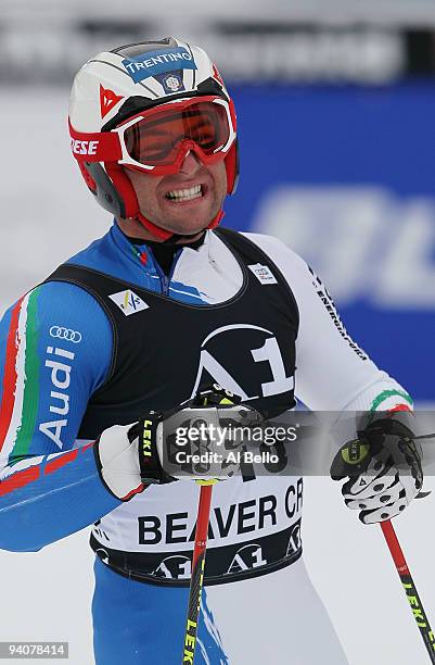 Davide Simoncelli of Italy reacts after finishing the Men's Alpine World Cup Giant Slalom final on December 6, 2009 in Beaver Creek, Colorado.
