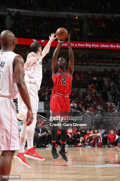 Jerian Grant of the Chicago Bulls shoots the ball against the Washington Wizards on April 1, 2018 at the United Center in Chicago, Illinois. NOTE TO...