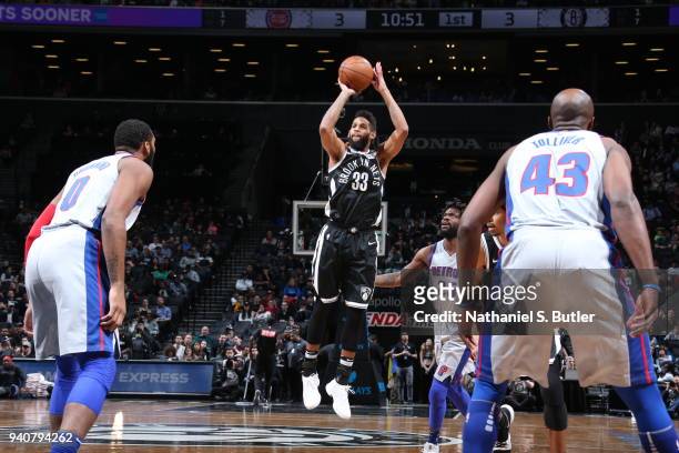Allen Crabbe of the Brooklyn Nets shoots the ball against the Detroit Pistons on April 1, 2018 at Barclays Center in Brooklyn, New York. NOTE TO...