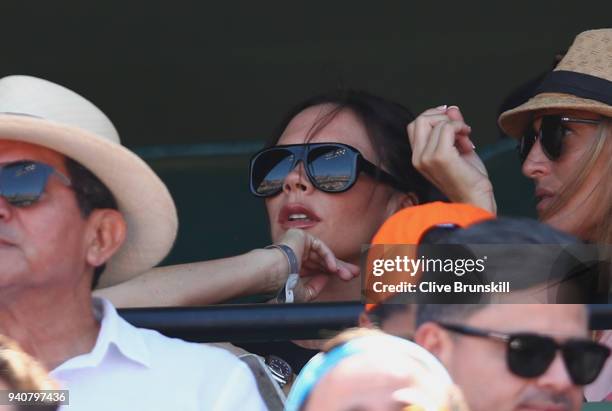 Victoria Beckham watches Alexander Zverev of Germany against John Isner of the United States in the mens final during the Miami Open Presented by...