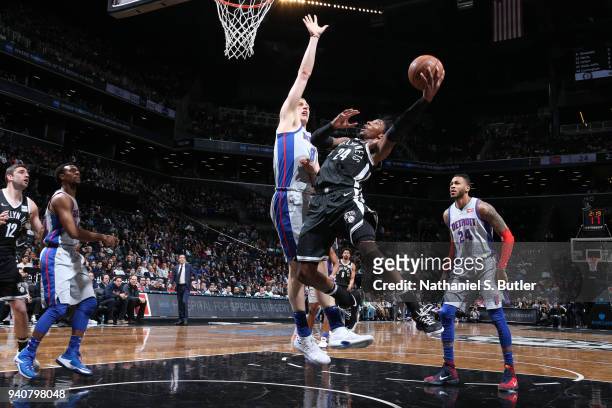 Rondae Hollis-Jefferson of the Brooklyn Nets handles the ball against the Detroit Pistons on April 1, 2018 at Barclays Center in Brooklyn, New York....