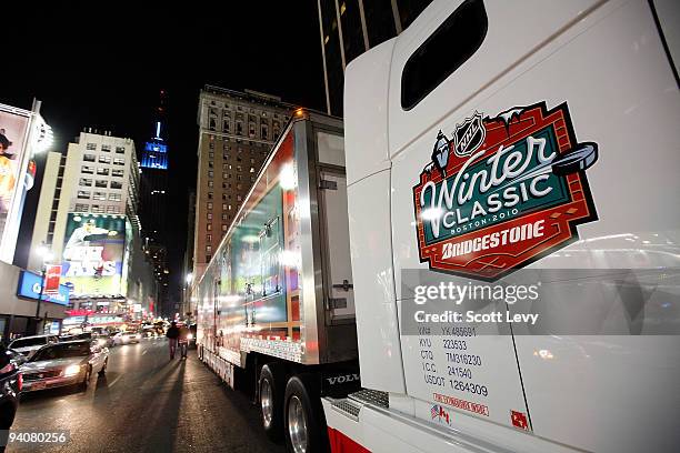 The Winter Classic truck is stationed in New York City outside of the arena prior to the New York Rangers game versus the Detroit Red Wings on...