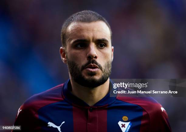 Pedro Leon of SD Eibar reacts during the La Liga match between SD Eibar and Real Sociedad de Futbol at Estadio Municipal de Ipurua on April 1, 2018...