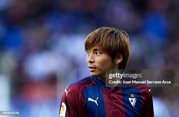 Takashi Inui of SD Eibar reacts during the La Liga match between SD Eibar and Real Sociedad de Futbol at Estadio Municipal de Ipurua on April 1, 2018...