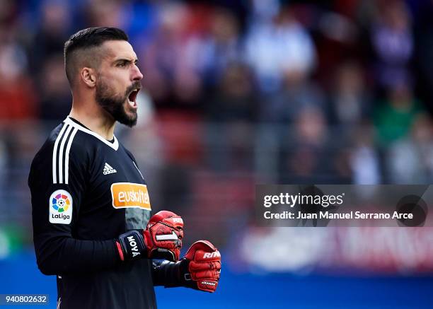 Miguel Angel Moya of Real Sociedad reacts during the La Liga match between SD Eibar and Real Sociedad de Futbol at Estadio Municipal de Ipurua on...