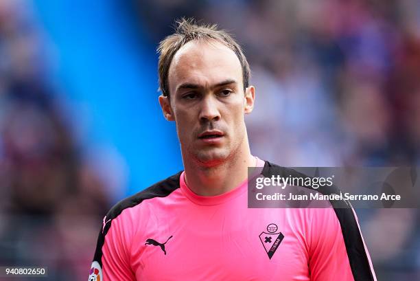 Marco Dmitrovic of SD Eibar reacts during the La Liga match between SD Eibar and Real Sociedad de Futbol at Estadio Municipal de Ipurua on April 1,...